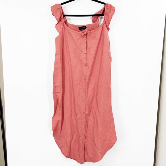 Hatch Jenna Midi Ruffle Button Front Maternity Dress Linen Blend - Picture 2 of 9